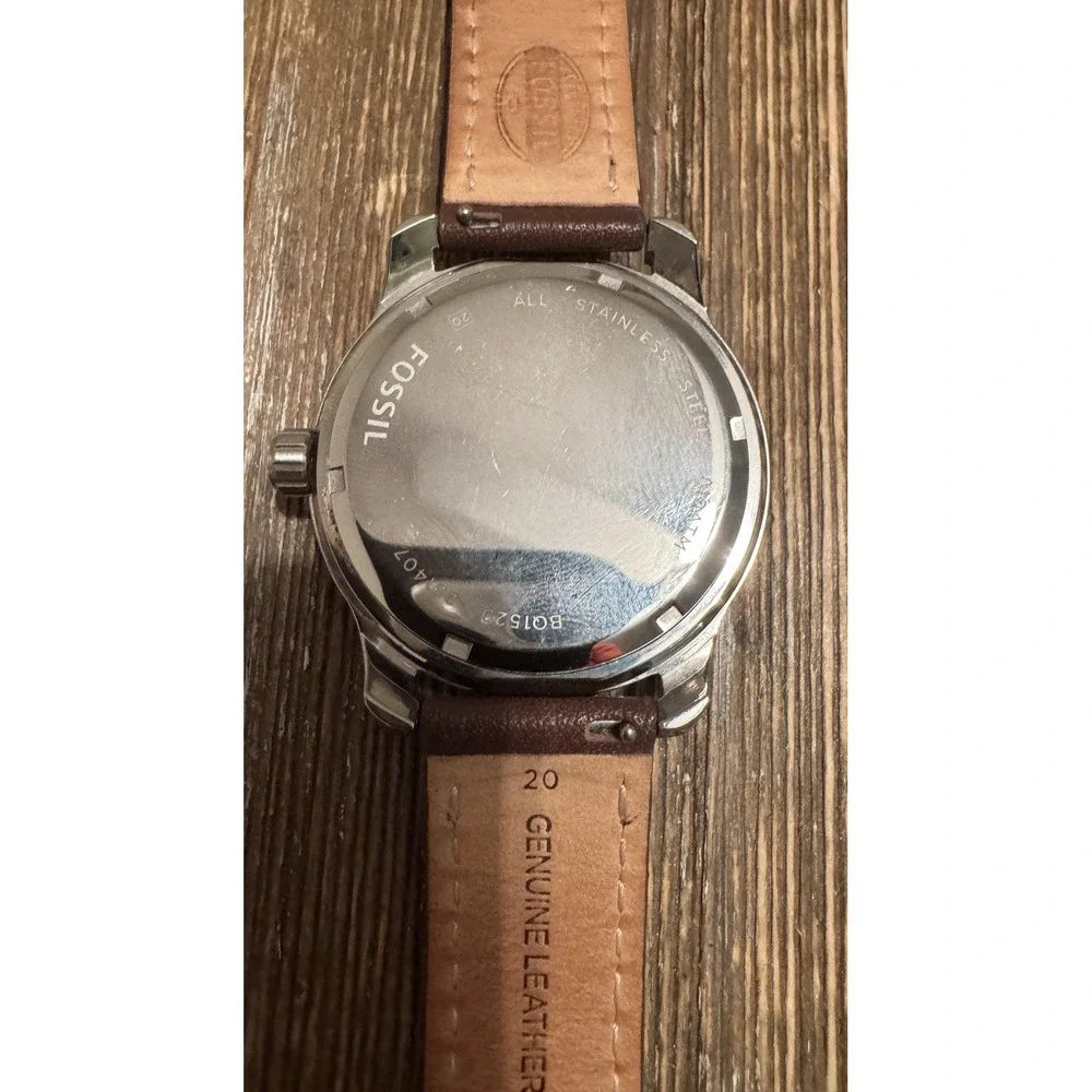 Fossil BQ1529‎ Watch Brown Leather Strap White Analog Dial Quartz NEW BATTERY